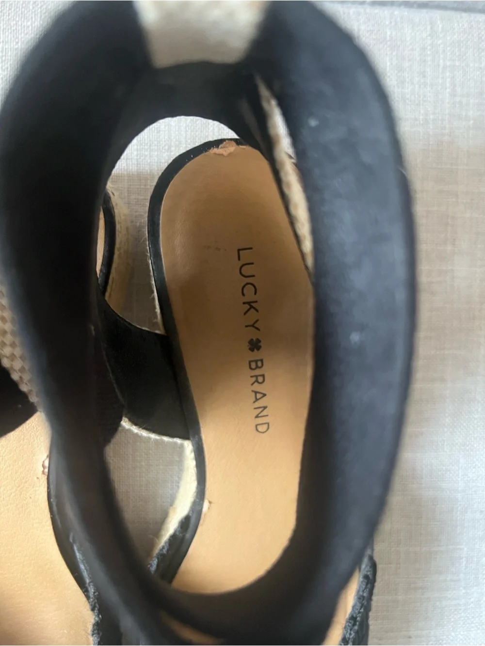 Lucky Brand women’s Black boho festival Espadrille Ankle-Wrap Wedge, size 9
